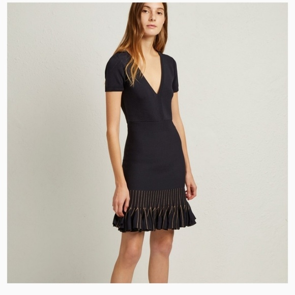 French Connection Dresses & Skirts - Nwt French connection ruffle navy and gold dress